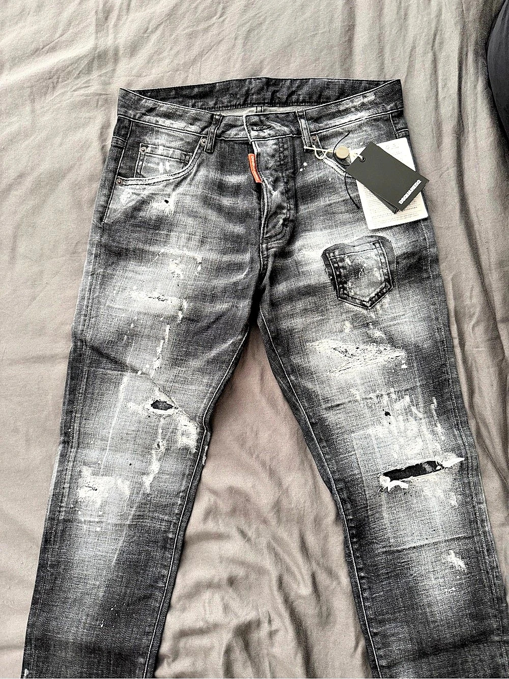 Dsquared2 S.T. Biker Distressed Skinny Jeans in Gray Waist 40 NWT